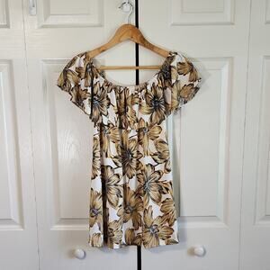 Rainbow Brand Womens Floral On/Off Shoulder Top Size SM Ruffle Coquette Stretch